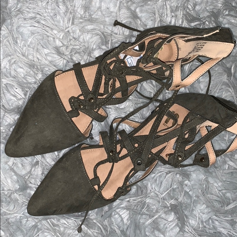Strappy green flats